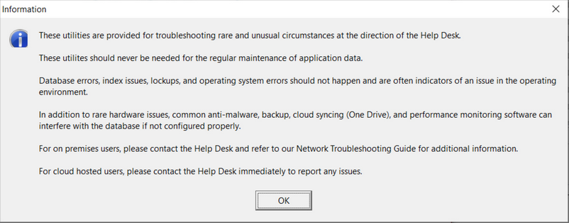 Database utilities message